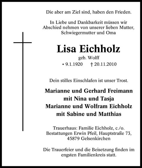 Traueranzeigen Von Lisa Eichholz Trauer In NRW De