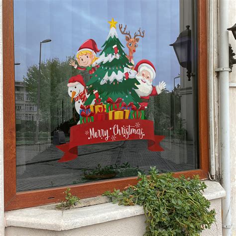 Kerst Raamsticker Kerstboom Met Kerstman Muursticker Sale