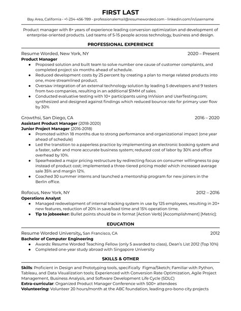 Product Manager Cv Examples For Resume Worded