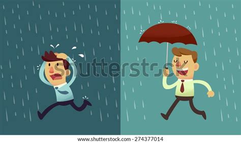 Businessman Run Rain While Another Businessman Stock Vector Royalty