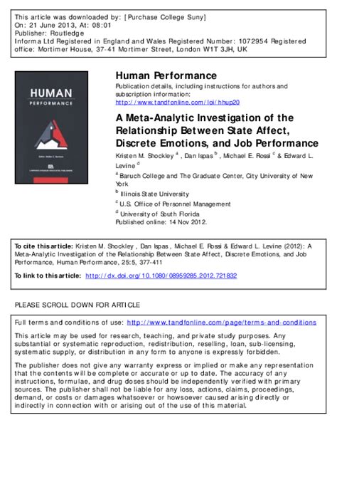 Pdf A Meta Analytic Investigation Of The Relationship Between State