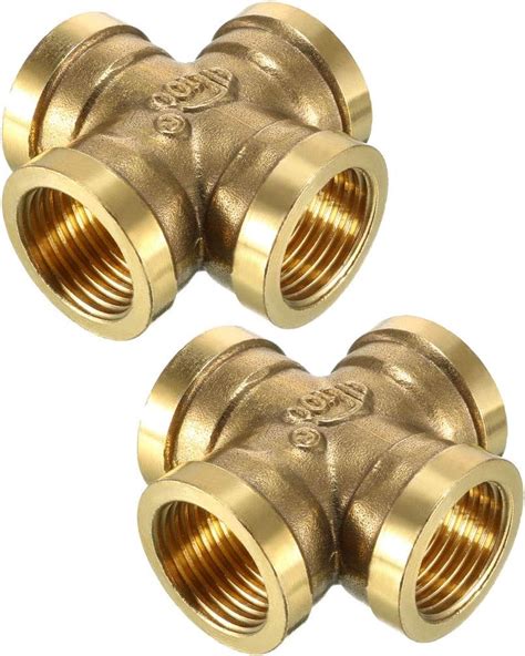 Uxcell Brass Cross Pipe Fitting 12 Pt Female Thread 4 Way Connector Coupler 2pcs