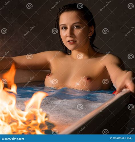 Naked Girl In Bath With Burning Fire In The Dark Stock Image Image Of Beautiful Erotic