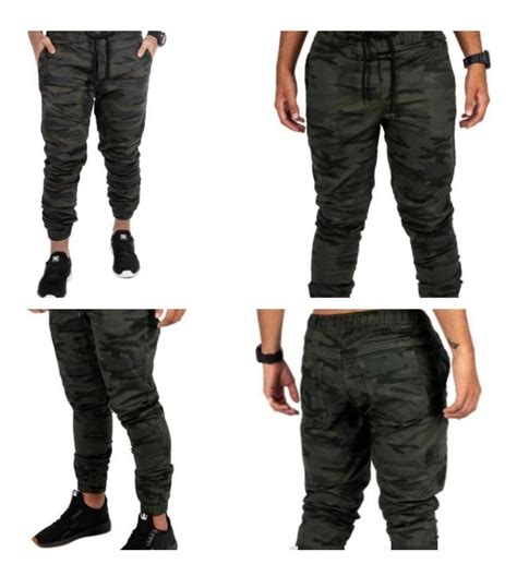 Calça Jeans Skinny Jogger Camuflada Masculina Punho Elástico Mercado