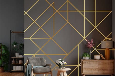 Geometrische Linie Wandaufkleber Mid Century Wandtattoo Gold Silber