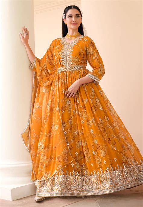 Yellow Georgette Readymade Long Anarkali Suit