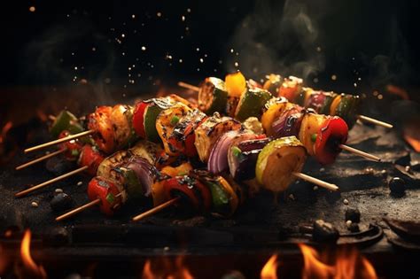 Premium Photo | Grilled vegetable skewers with a balsamic glaze oc 00265 03