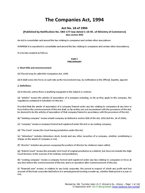 Companies Act 1994 Authentic English Version Further Revised Pdf Guarantee Companies