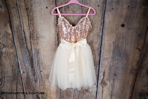 Rose Gold Flower Girl Dress Sash Belt Set Rose Gold Sequin Dress