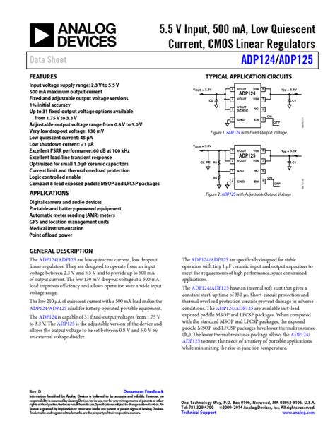 Adp125 Analog Devices Regulator Hoja De Datos Ficha Técnica