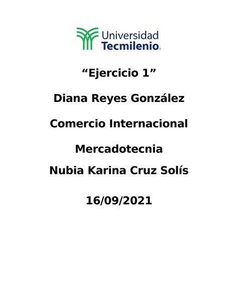 Ejercicio 1 De La Materia De Mercadotecnia Ejercicio 1 Diana Reyes