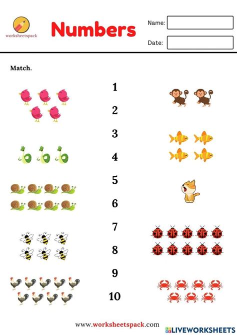 Matching Numbers 1 To 10 Worksheet Kindergarten Math Worksheets