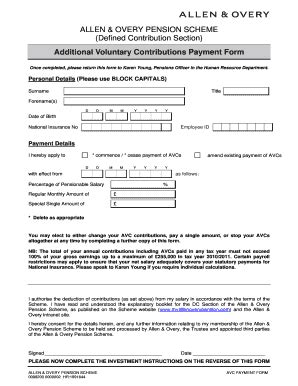 Fillable Online Additional Voluntary Contributions Payment Form Fax