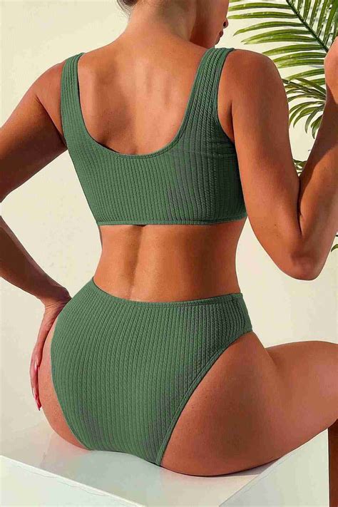 Angelsin Özel Fitilli Kumaş Tankini Bikini Üstü Yeşil Bikini Üst Angelsin