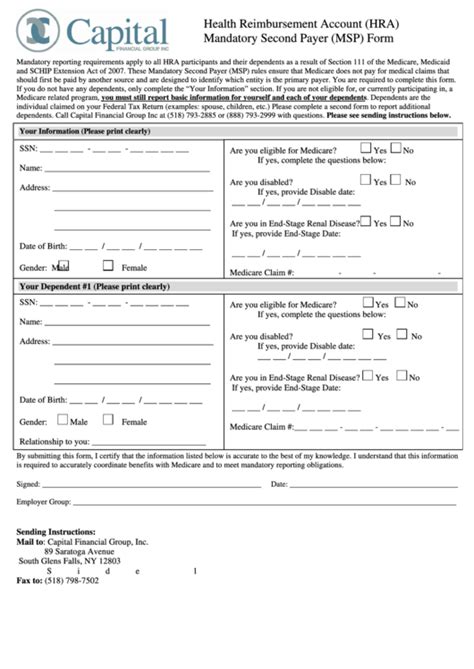 Mandatory Second Payer (Msp) Form printable pdf download