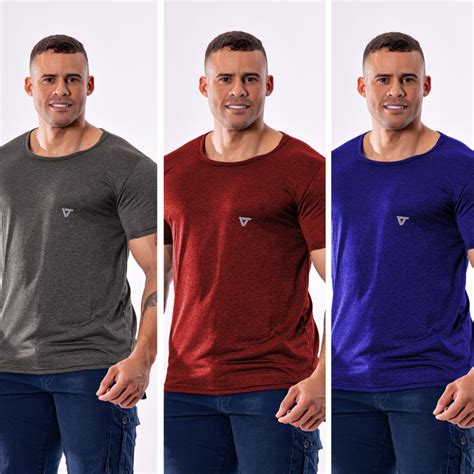 Kit 3 Camisetas Masculinas Dry Fit Malha Fria Moda Fitness Manga Curta