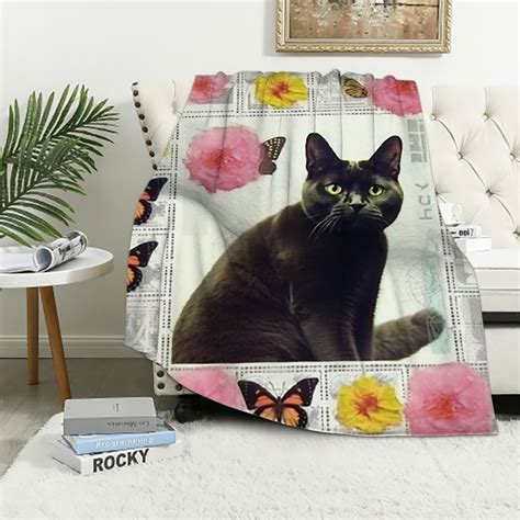 Eastsmooth Black Cat Blanket Soft Cozy Kawaii Kitten Cat Plush Throw