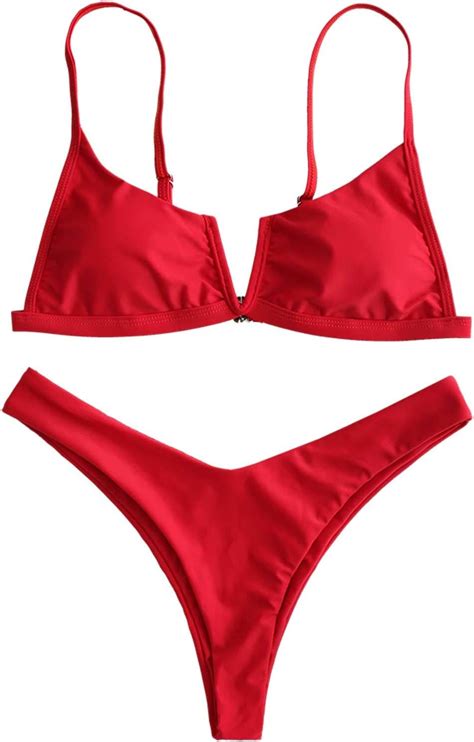 Zaful Bikini De Corte Alto V Wired Acolchado Rojo S Mx