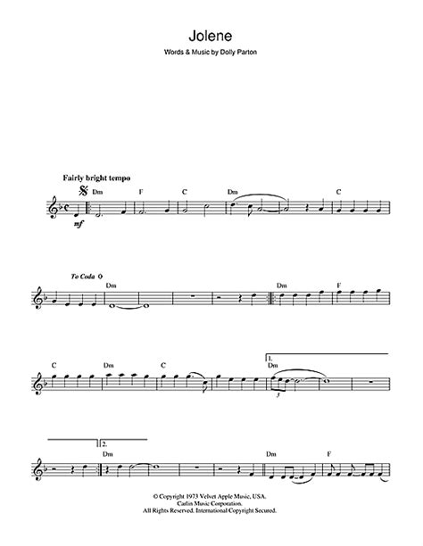 Dolly Parton Jolene Sheet Music PDF Notes Chords Country Score