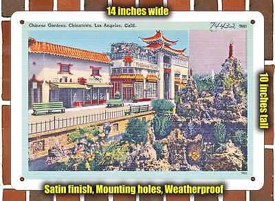 Metal Sign California Postcard Chinese Gardens Chinatown Los