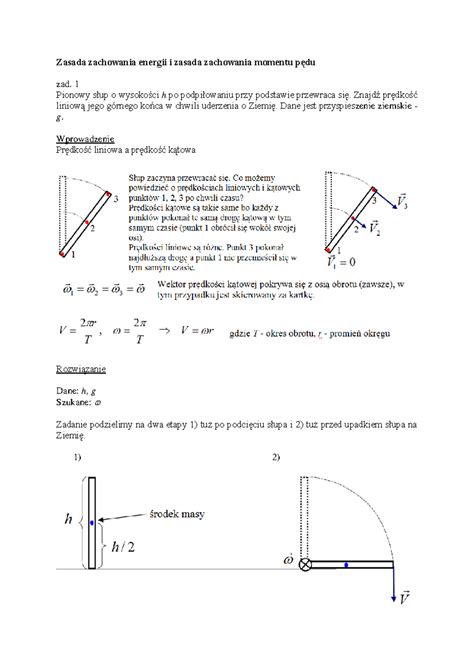 Zadania Zasada Zachowania Energii I Zasada Zachowania Momentu P Du