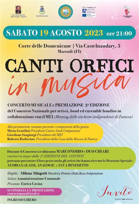 Sabato 19 Agosto A Marradi Il Concerto Live Dei Canti Orfici In Musica