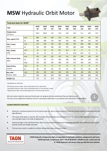 Mt Orbit Motor Datasheet Taon Hydraulik Komponenter Aps Pdf