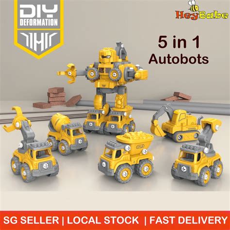 5 in 1 transformer truck toy, excavator, fire truck play set. DIY Robot ...