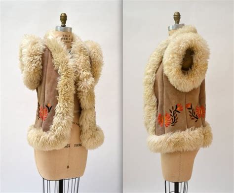 Vintage Embroidered Shearling Leather Vest S Shearling Etsy