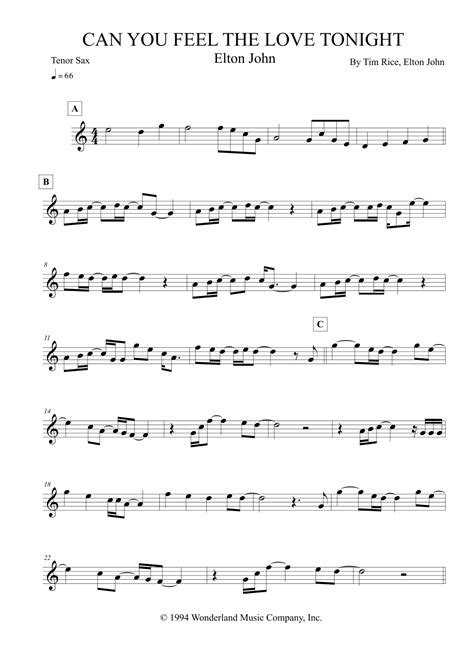 Can You Feel The Love Tonight Arr Leo Silva By Elton John Sheet Music For Tenor Sax Solo At