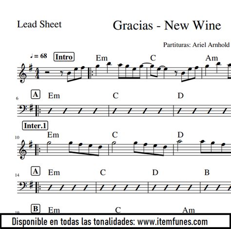 Gracias New Wine Lead Sheet Charts Partitura Notas Acordes