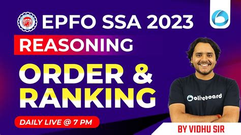 EPFO SSA Classes 2023 Order And Ranking EPFO SSA Reasoning By Vidhu