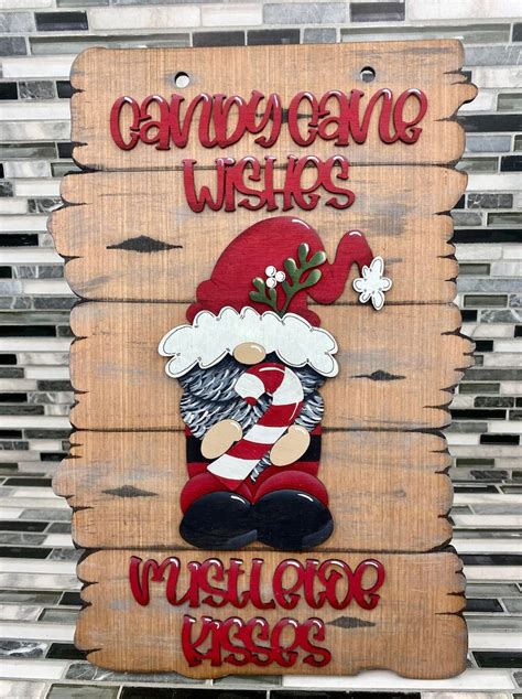 Svg Laser Cut Digital Candy Cane Gnome Sign Christmas Etsy