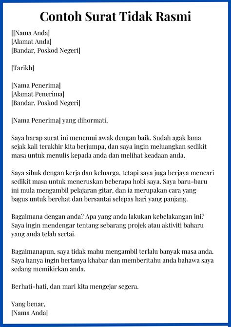 Surat Tidak Rasmi Format Dan Contoh Semua Jenis