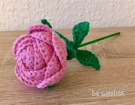 Rose häkeln mit Stiel u Blatt ohne Dornen