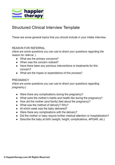 Structured Clinical Interview Template Happiertherapy