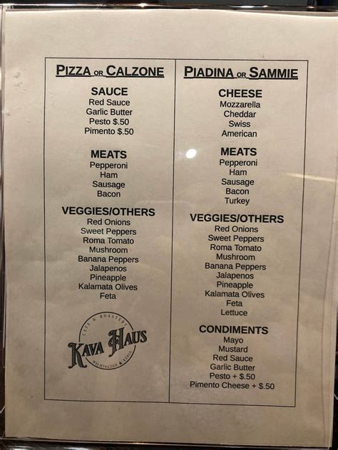 Menu at Kava Haus Xenia pizzeria, Xenia