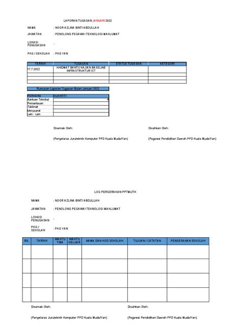 format log pergerakan  laporan harian jtk