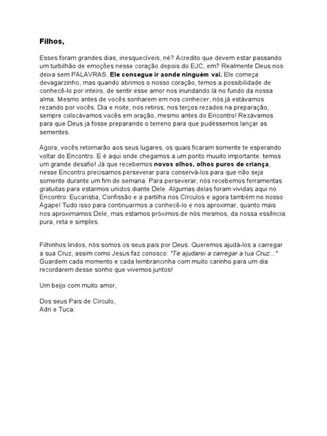 Modelo De Carta Para Ejc - Carta para Os Filhos EJC 2015 | PDF