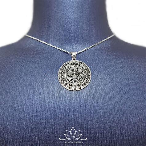 Aztec Calendar Necklace 925 Sterling Silver Mayan Calendar Etsy