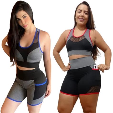 Kit Conjuntos Fitness Academia Feminino Top E Short Wm Conjunto