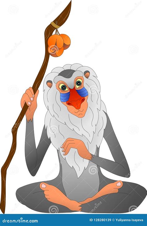 Old Wise Monkey Gray With A Staff Stock Vector Illustration Of Lion