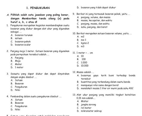 Soal Fisika Pengukuran Kelas 7