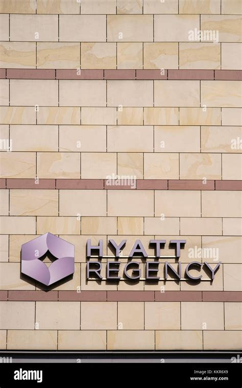 Logo Of The Hotel Hyatt Regency On Paneled Outside Facade Hi Res Stock