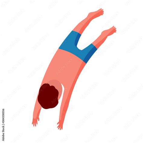 Man Dives Naked Guy Jumps Posture Of Swimmer Summer Entertainment And Recreation Sports And