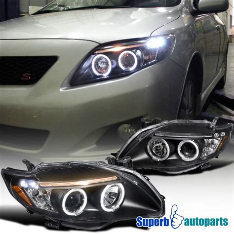 Toyota Corolla Clear Led Dual Halo Projector Headlights Black