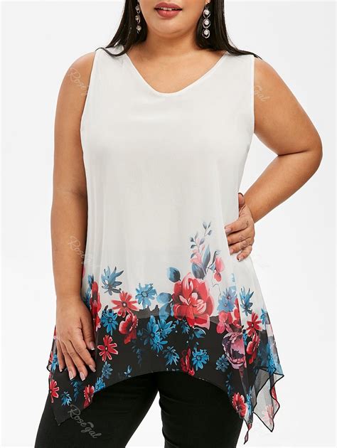 [47 Off] Plus Size Asymmetrical Floral Tank Top Rosegal