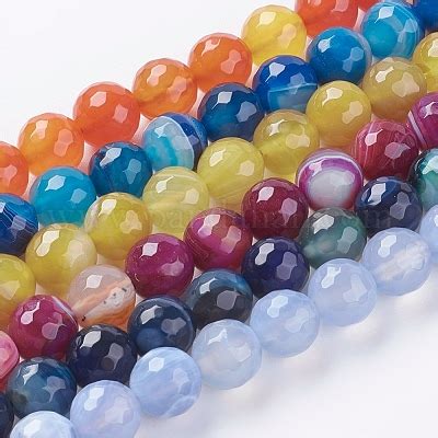 Wholesale Faceted Round Dyed Natural Striped Agate Banded Agate Beads