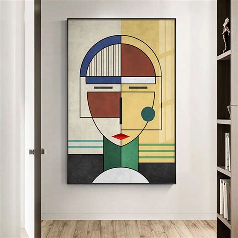 Modern Abstract Figure Painting Splice Face Geometric Canvas Poster