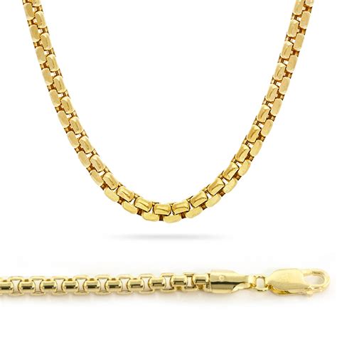 18k Yellow Gold 5mm Round Box Chain Necklace 20 Inches